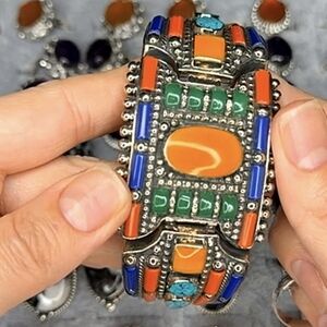 Colorful Beaded Bracelet with Orange Center